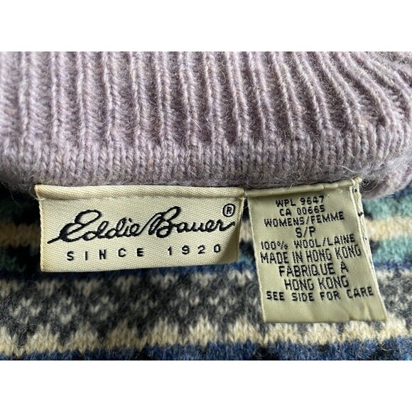 Vintage 90's Y2K Eddie Bauer Fair Isle Wool Sweater Mock Neck Women's Size S - Picture 4 of 14